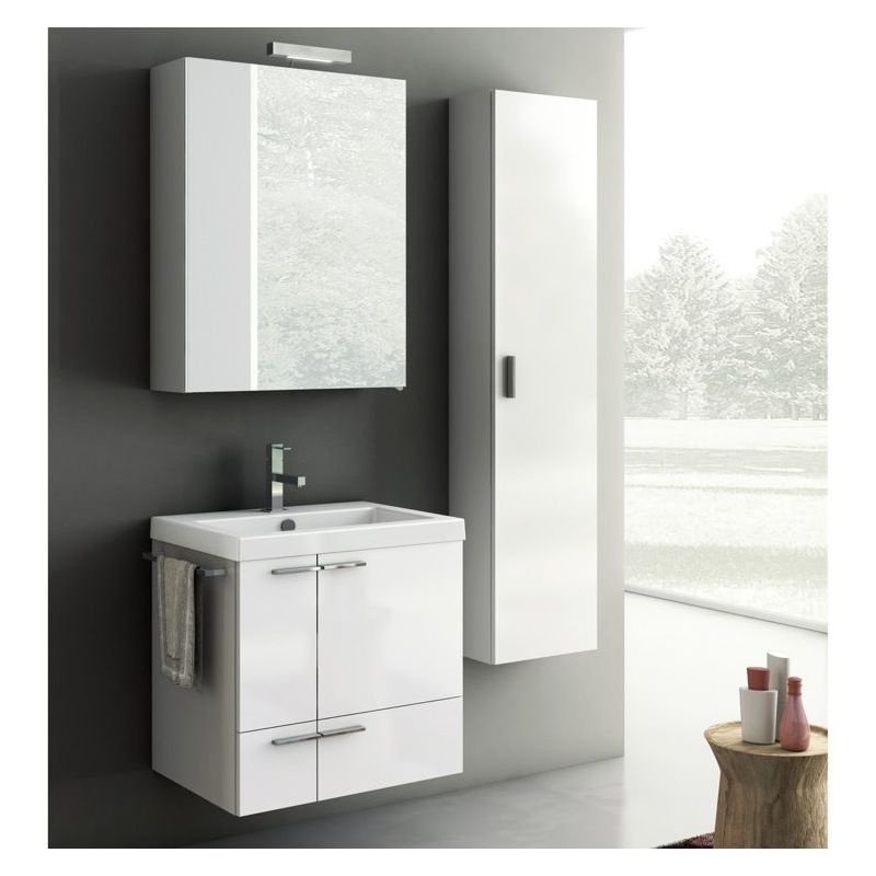ACF by Nameeks ANS27 New Space 23-6\/15 Wall Mounted Vanity Set with Wood Cabine Glossy White Fixture Double