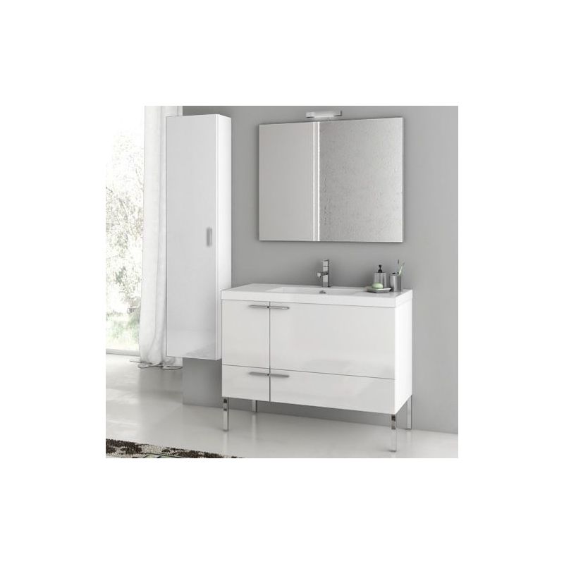 ACF by Nameeks ANS28 New Space 39-1\/5 Floor Standing Vanity Set with Wood Cabin Glossy White Fixture Single