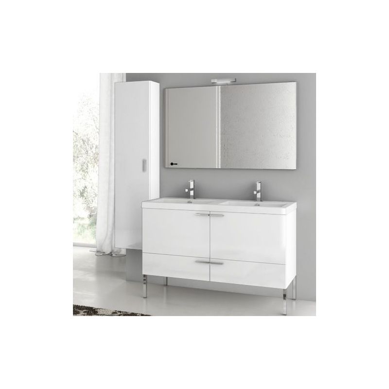 ACF by Nameeks ANS29 New Space 47 Floor Standing Vanity Set with Wood Cabinet, Glossy White Fixture Single