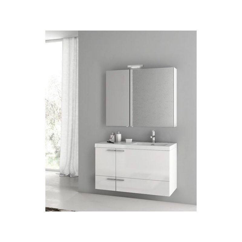ACF by Nameeks ANS328 New Space Wall Mounted Vanity Set with Wood Cabinet, Ceram Glossy White Fixture Single