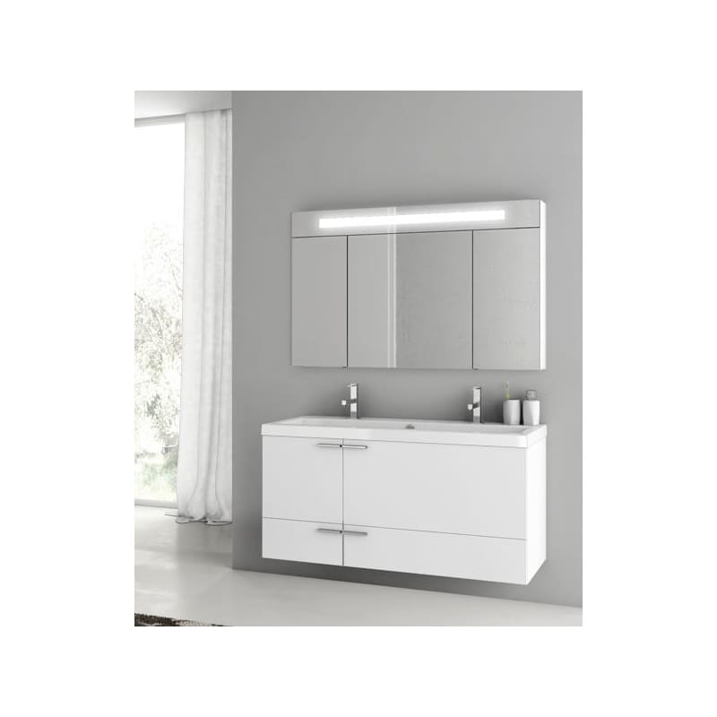 ACF by Nameeks ANS334 New Space Wall Mounted Vanity Set with Wood Cabinet, Ceram Glossy White Fixture Single