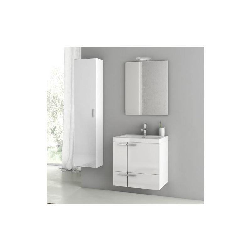 ACF by Nameeks ANS54 New Space 23-6\/15 Wall Mounted Vanity Set with Wood Cabine Glossy White Fixture Single