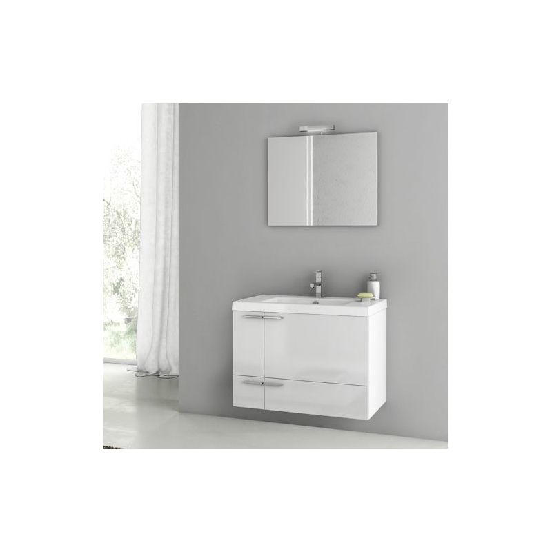 ACF by Nameeks ANS59 New Space 31-3\/10 Wall Mounted Vanity Set with Wood Cabine Glossy White Fixture Single