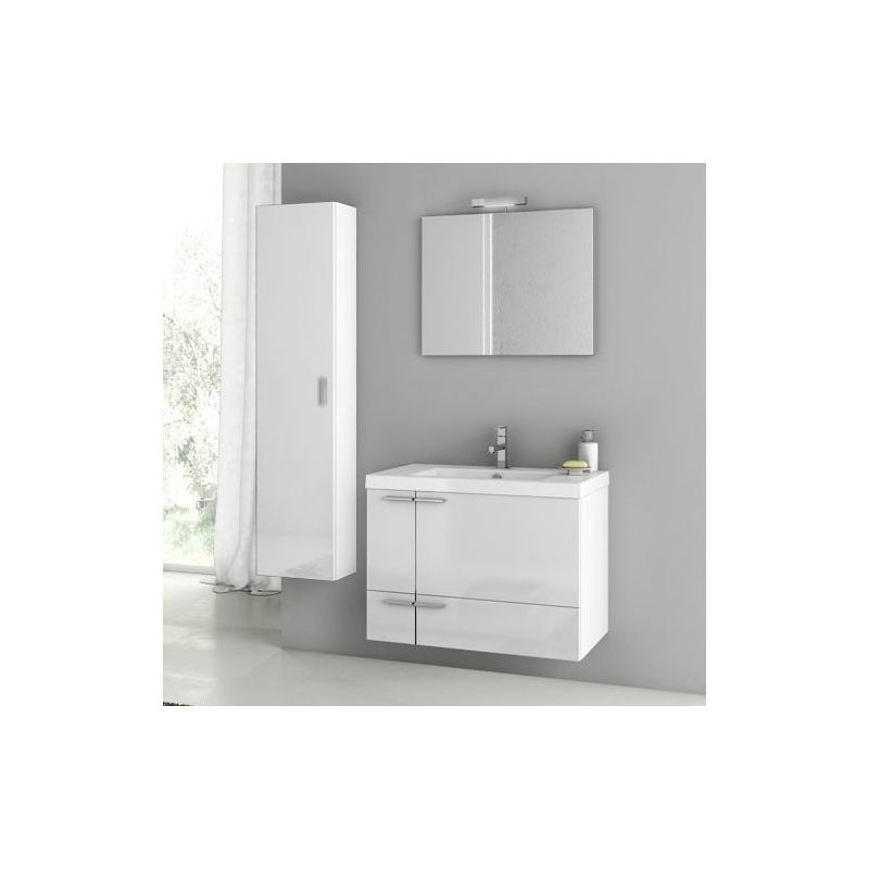 ACF by Nameeks ANS74 New Space 31-3\/10 Wall Mounted Vanity Set with Wood Cabine Glossy White Fixture Single