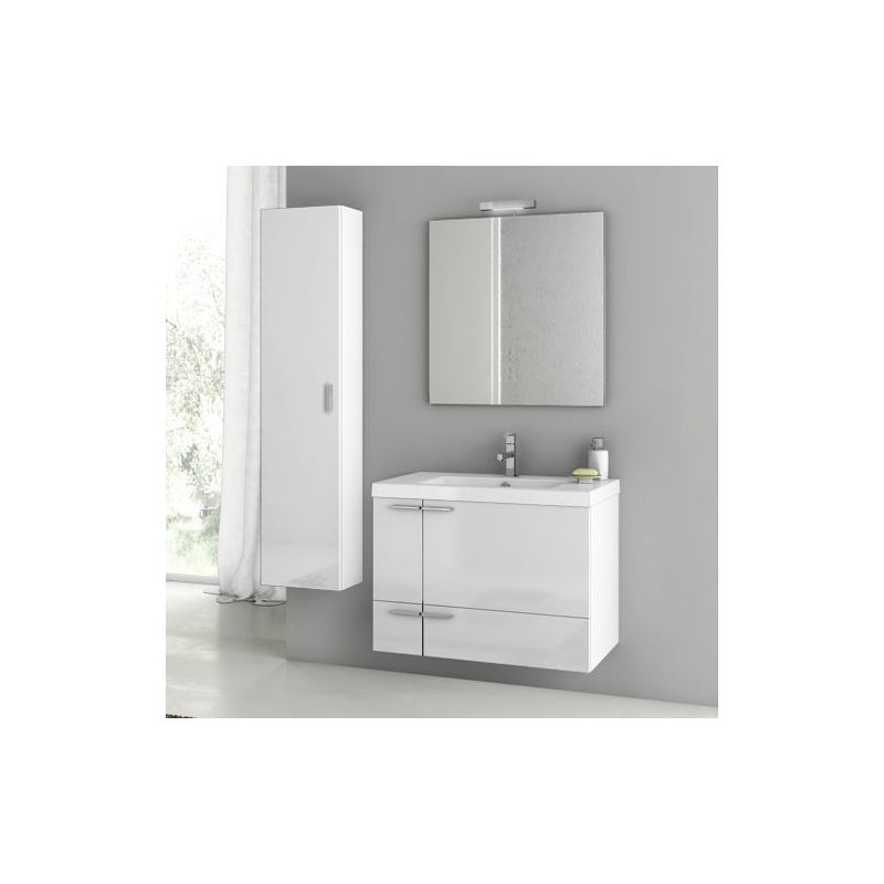 ACF by Nameeks ANS75 New Space 31-3\/10 Wall Mounted Vanity Set with Wood Cabine Glossy White Fixture Single