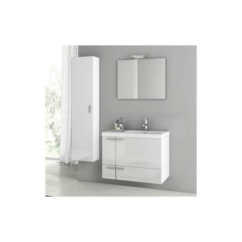 ACF by Nameeks ANS82 New Space 31-3\/10 Wall Mounted Vanity Set with Wood Cabine Glossy White Fixture Single