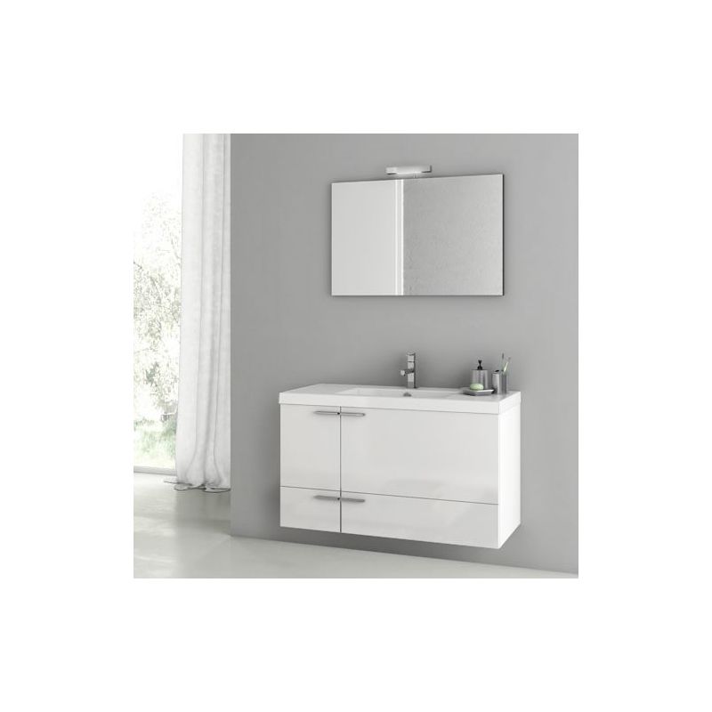 ACF by Nameeks ANS91 New Space 39-1\/5 Wall Mounted Vanity Set with Wood Cabinet Glossy White Fixture Single