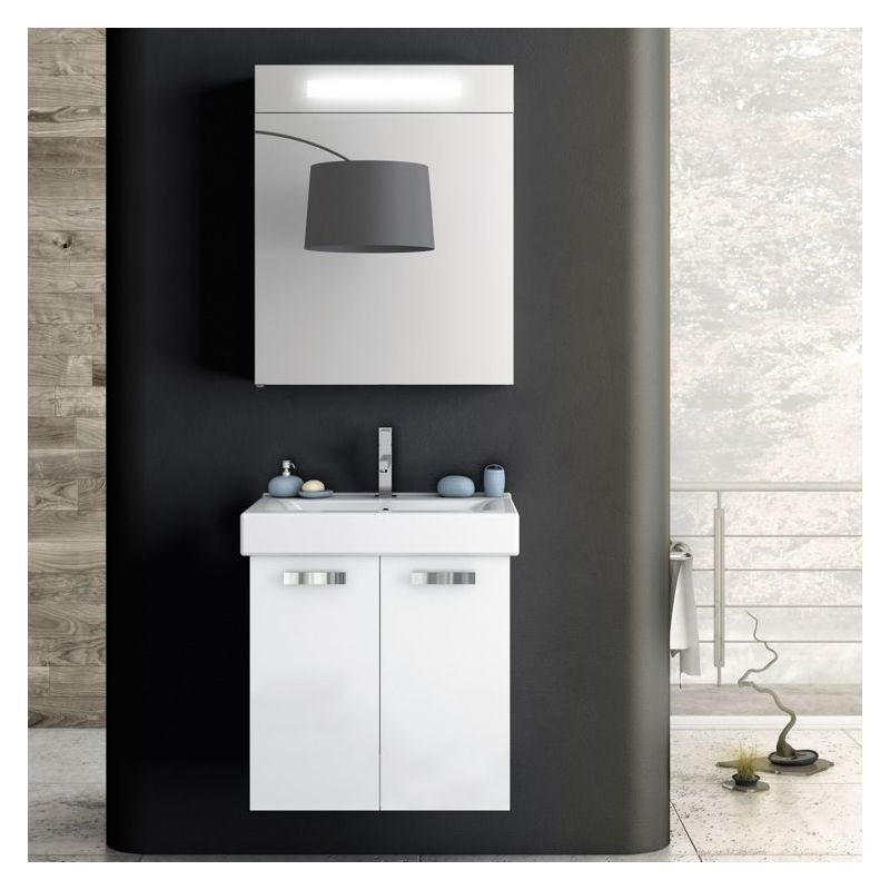 ACF by Nameeks C05 Cubical 22 Wall Mounted Vanity Set with Wood Cabinet, Cerami Glossy White Fixture Single
