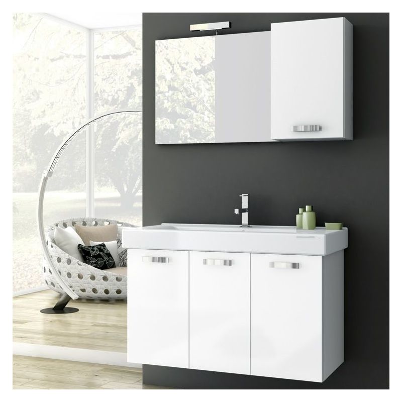 ACF by Nameeks C07 Cubical 37-6\/15 Wall Mounted Vanity Set with Wood Cabinet, C Glossy White Fixture Single