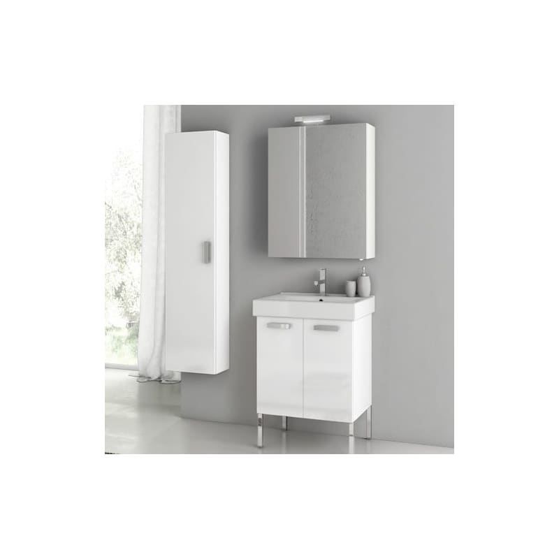 ACF by Nameeks C12 Cubical 22 Floor Standing Vanity Set with Wood Cabinet, Cera Glossy White Fixture Single