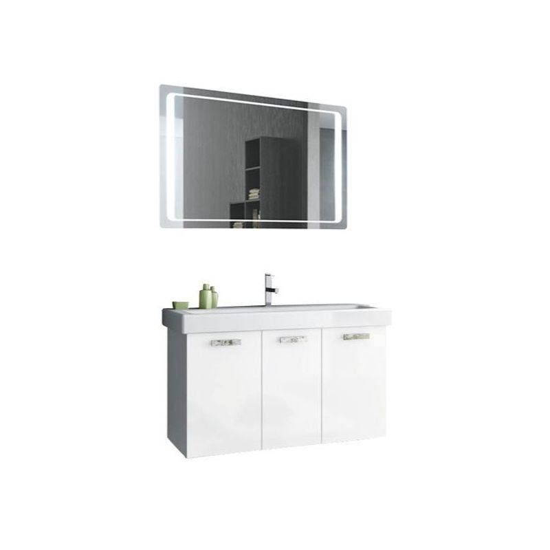 ACF by Nameeks C120 Cubical 37-6\/15 Wall Mounted Vanity Set with Wood Cabinet, Glossy White Fixture Single