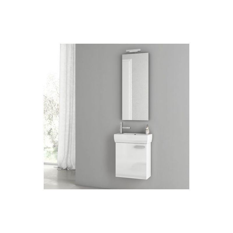 ACF by Nameeks C24 Cubical 17-3\/4 Wall Mounted Vanity Set with Wood Cabinet, Ce Glossy White Fixture Single