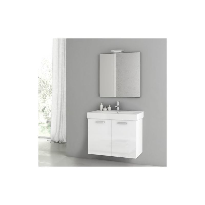 ACF by Nameeks C37 Cubical 2 27-1\/2 Wall Mounted Vanity Set with Wood Cabinet, Glossy White Fixture Single