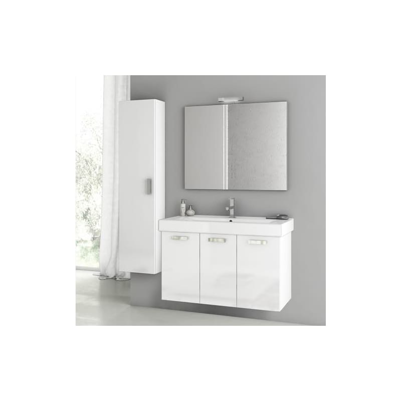 ACF by Nameeks C49 Cubical 2 39-1\/2 Wall Mounted Vanity Set with Wood Cabinet, Glossy White Fixture Single