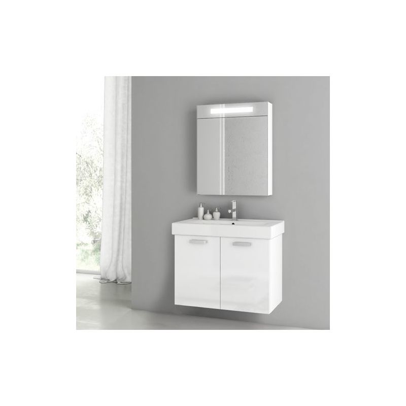 ACF by Nameeks C77 Cubical 2 27-1\/2 Wall Mounted Vanity Set with Wood Cabinet, Glossy White Fixture Single