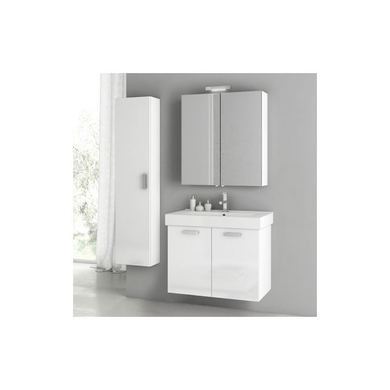 ACF by Nameeks C79 Cubical 2 27-1\/2 Wall Mounted Vanity Set with Wood Cabinet, Glossy White Fixture Single