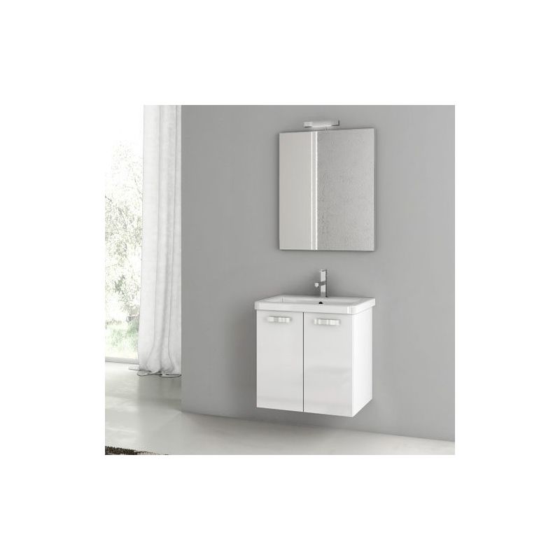 ACF by Nameeks CP01 City Play 22 Wall Mounted Vanity Set with Wood Cabinet, Cer Glossy White Fixture Single