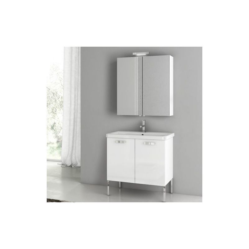 ACF by Nameeks CP04 City Play 30 Floor Standing Vanity Set with Wood Cabinet, C Glossy White Fixture Single