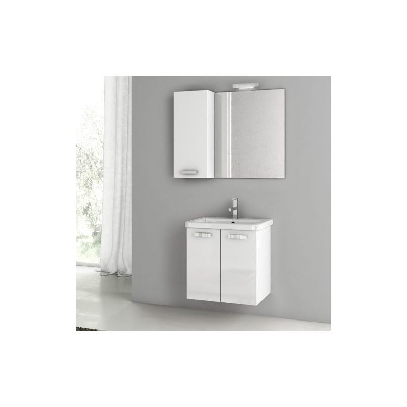 ACF by Nameeks CP06 City Play 22 Wall Mounted Vanity Set with Wood Cabinet, Cer Glossy White Fixture Single