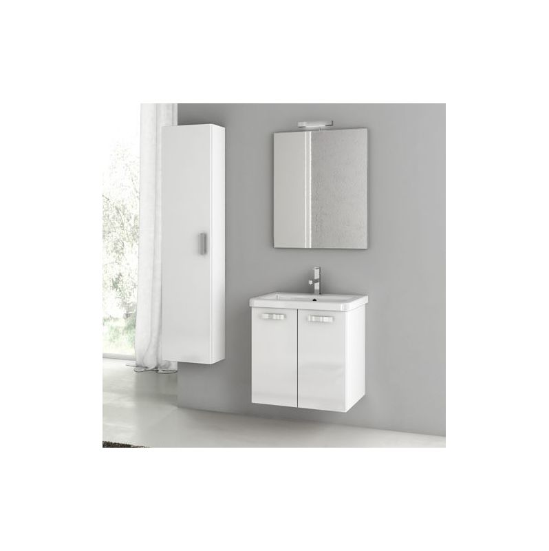ACF by Nameeks CP18 City Play 22 Wall Mounted Vanity Set with Wood Cabinet, Cer Glossy White Fixture Single
