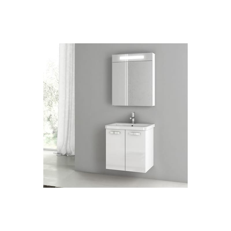 ACF by Nameeks CP45 City Play 22 Wall Mounted Vanity Set with Wood Cabinet, Cer Glossy White Fixture Single