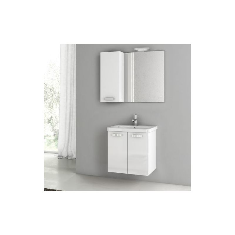 ACF by Nameeks CP46 City Play 22 Wall Mounted Vanity Set with Wood Cabinet, Cer Glossy White Fixture Single