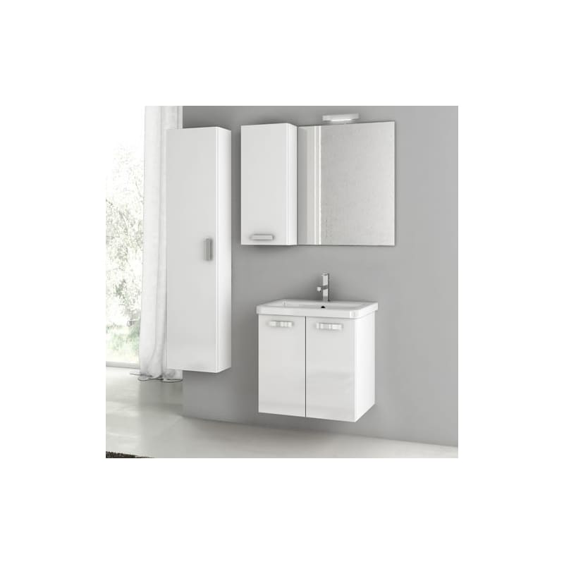 ACF by Nameeks CP49 City Play 22 Wall Mounted Vanity Set with Wood Cabinet, Cer Glossy White Fixture Single