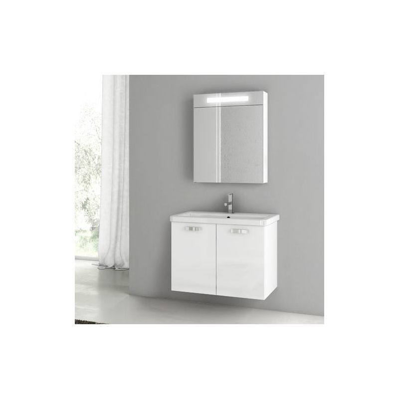 ACF by Nameeks CP68 City Play 30 Wall Mounted Vanity Set with Wood Cabinet, Cer Glossy White Fixture Single