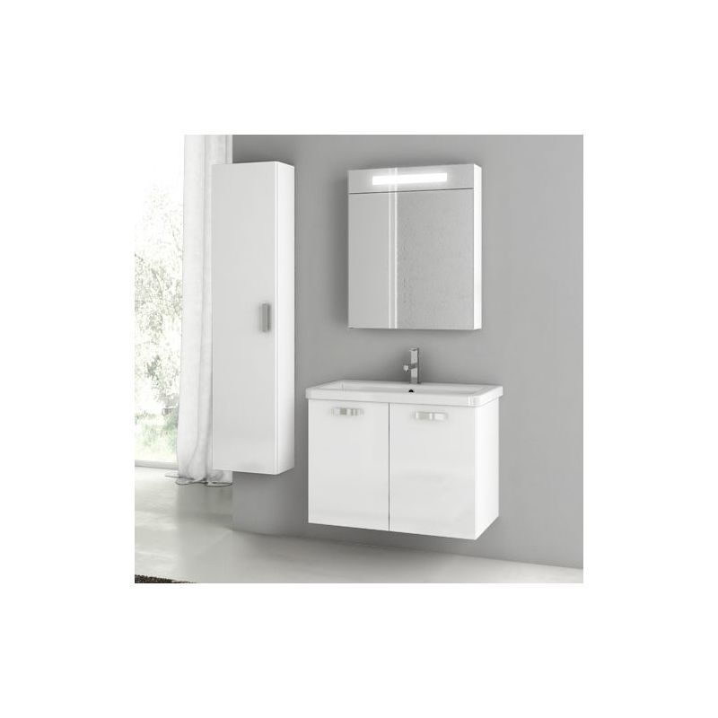 ACF by Nameeks CP72 City Play 30 Wall Mounted Vanity Set with Wood Cabinet, Cer Glossy White Fixture Single