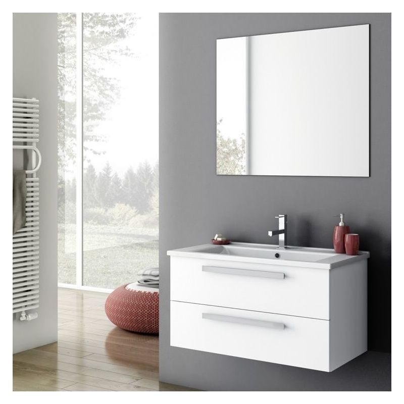ACF by Nameeks DA02 Dadila 32-7\/10 Wall Mounted Vanity Set with Wood Cabinet, C Glossy White Fixture Single