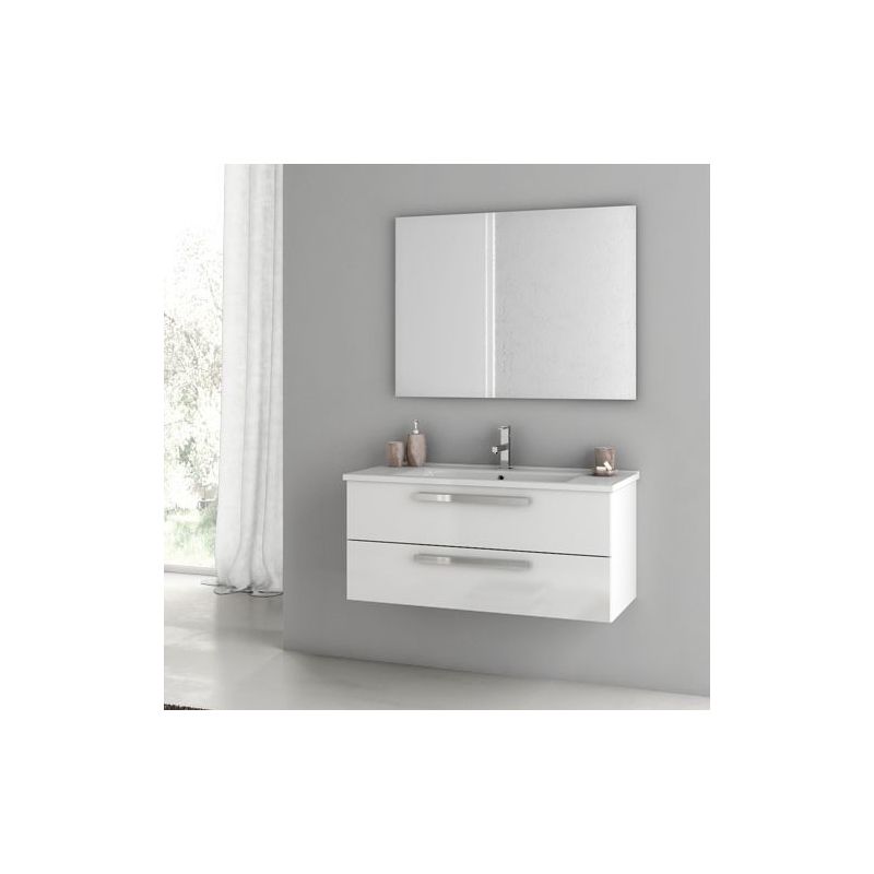 ACF by Nameeks DA12 Dadila 38-1\/5 Wall Mounted Vanity Set with Wood Cabinet, Ce Glossy White Fixture Single