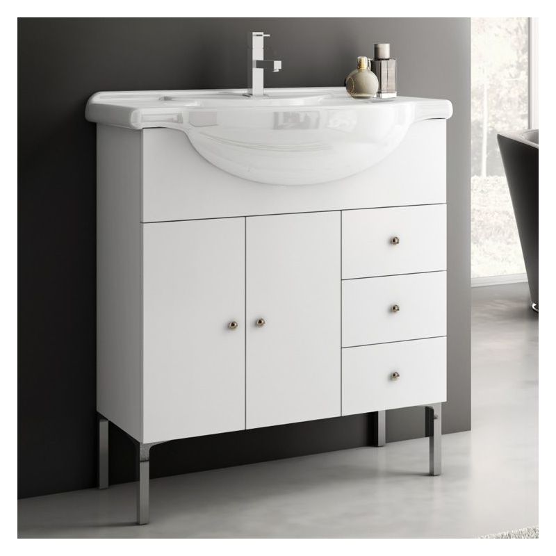 ACF by Nameeks LON03 London 31-1\/2 Wall Mounted Vanity Set with Wood Cabinet, C Glossy White Fixture Single
