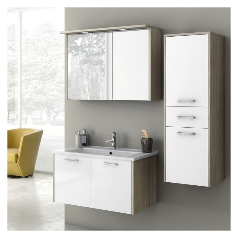ACF by Nameeks NI01 Nico 32-7\/10 Wall Mounted Vanity Set with Wood Cabinet, Cer Glossy White\/Larch Canapa Fixture Single