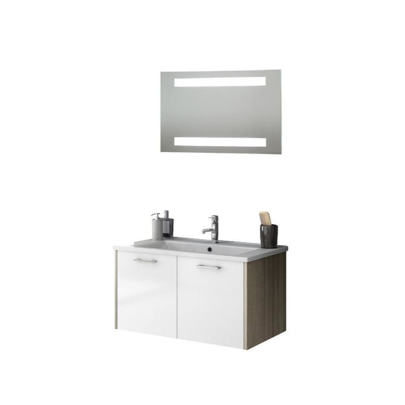 ACF by Nameeks NI10 Nico 32-7\/10 Wall Mounted Vanity Set with Wood Cabinet, Cer Glossy White\/Larch Canapa Fixture Single