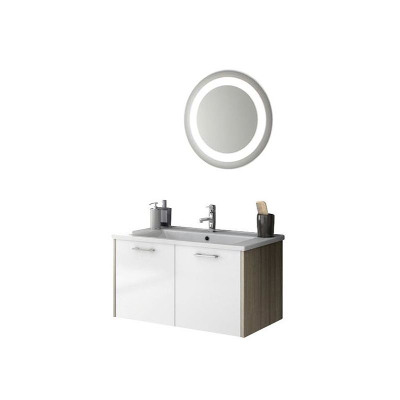 ACF by Nameeks NI12 Nico 32-7\/10 Wall Mounted Vanity Set with Wood Cabinet, Cer Glossy White\/Larch Canapa Fixture Single