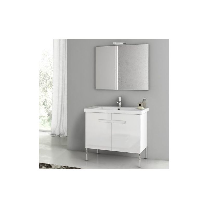 ACF by Nameeks NY02 New York 32-3\/10 Floor Standing Vanity Set with Wood Cabine PVC Glossy White Fixture Single