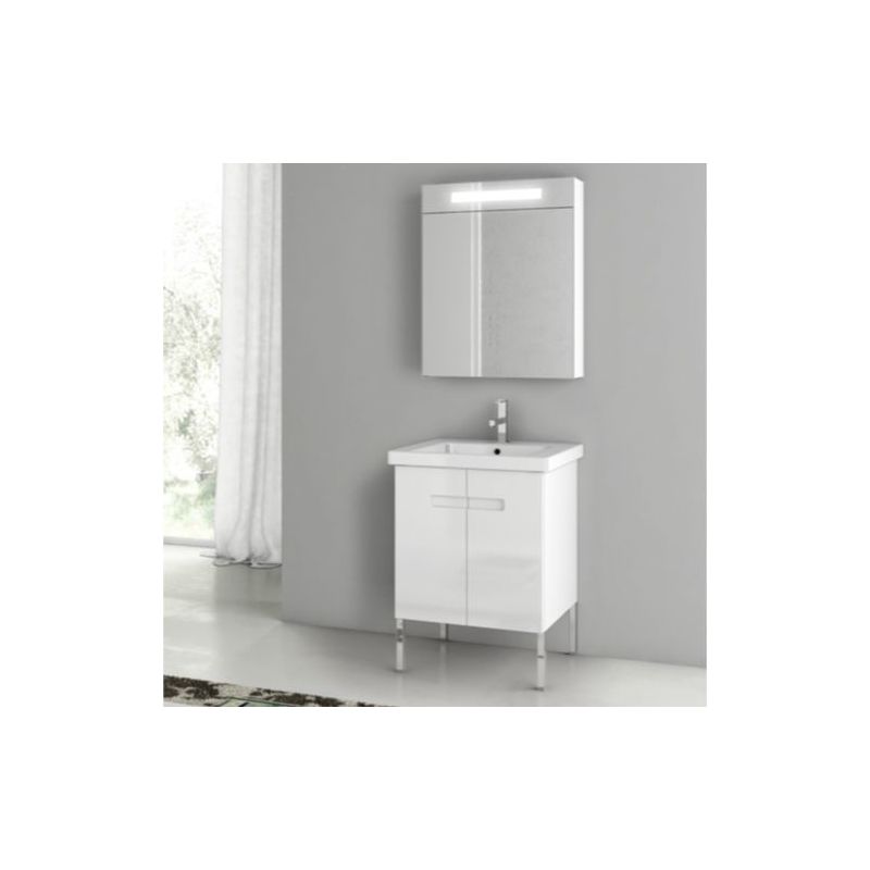 ACF by Nameeks NY03 New York 24-6\/15 Floor Standing Vanity Set with Wood Cabine PVC Glossy White Fixture Single