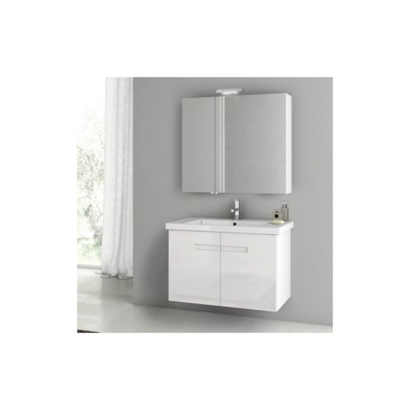 ACF by Nameeks NY06 New York 32-3\/10 Wall Mounted Vanity Set with Wood Cabinet, PVC Glossy White Fixture Single