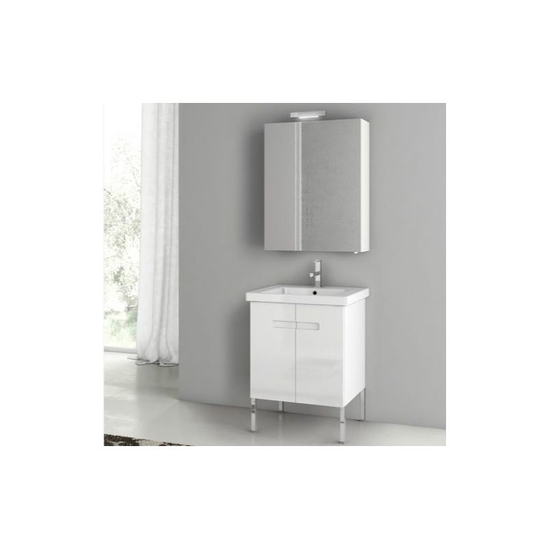 ACF by Nameeks NY07 New York 24-6\/15 Floor Standing Vanity Set with Wood Cabine PVC Glossy White Fixture Single