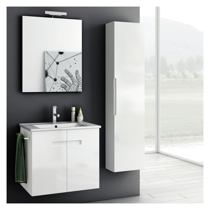 ACF by Nameeks NY09 New York 24-6\/15 Wall Mounted Vanity Set with Wood Cabinet, PVC Glossy White Fixture Single