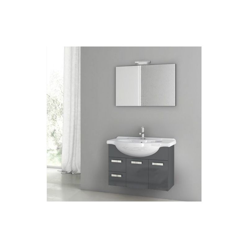 ACF by Nameeks PH01 Phinex 31-1\/2 Wall Mounted Vanity Set with Wood Cabinet, Ce Glossy Anthracite Fixture Single
