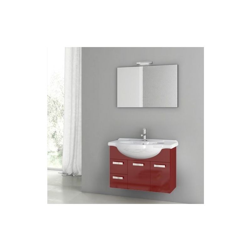 ACF by Nameeks PH01 Phinex 31-1\/2 Wall Mounted Vanity Set with Wood Cabinet, Ce Glossy Red Fixture Single