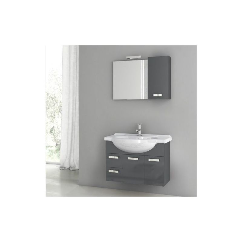 ACF by Nameeks PH02 Phinex 31-1\/2 Wall Mounted Vanity Set with Wood Cabinet, Ce Glossy Anthracite Fixture Single
