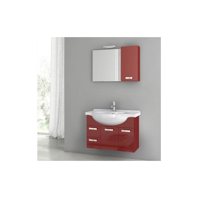ACF by Nameeks PH02 Phinex 31-1\/2 Wall Mounted Vanity Set with Wood Cabinet, Ce Glossy Red Fixture Single