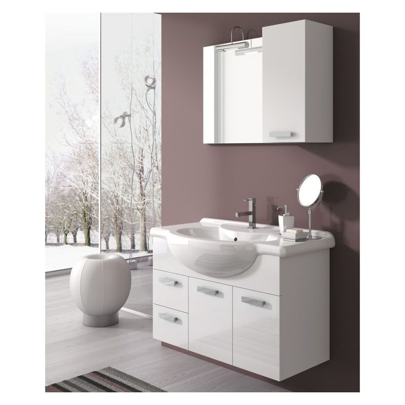 ACF by Nameeks PH02 Phinex 31-1\/2 Wall Mounted Vanity Set with Wood Cabinet, Ce Glossy White Fixture Single