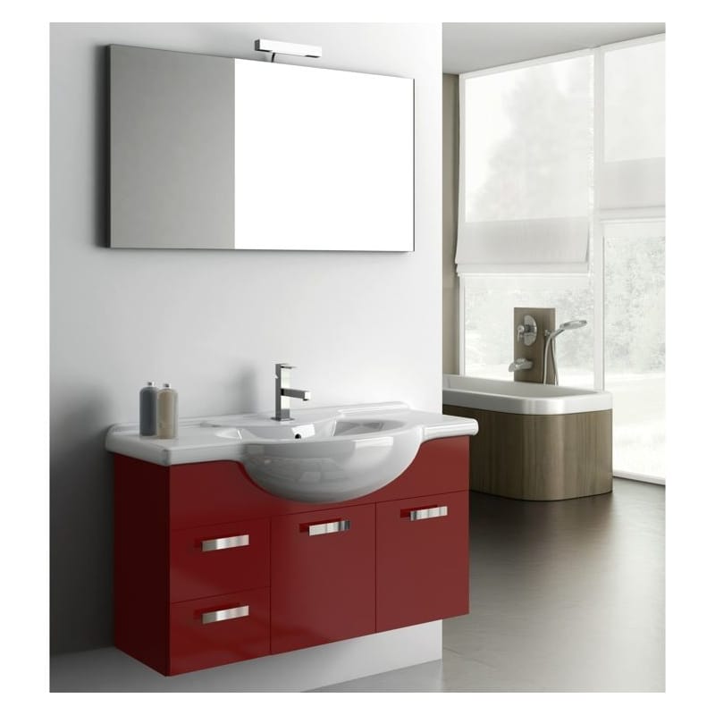 ACF by Nameeks PH03 Phinex 39-6\/15 Wall Mounted Vanity Set with Wood Cabinet, C Glossy Red Fixture Single