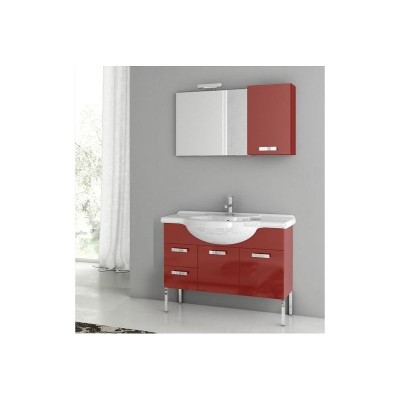 ACF by Nameeks PH04 Phinex 39-6\/15 Floor Standing Vanity Set with Wood Cabinet, Glossy Red Fixture Single