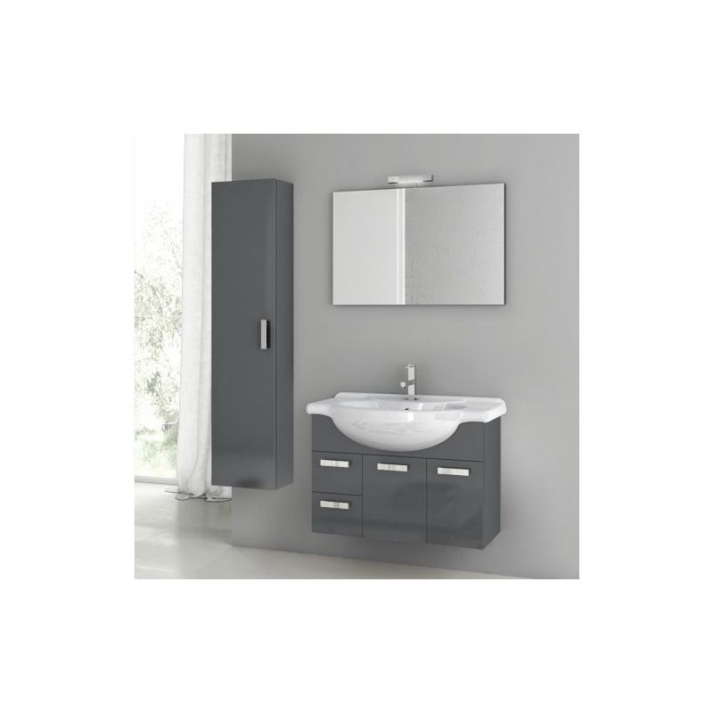 ACF by Nameeks PH05 Phinex 31-1\/2 Wall Mounted Vanity Set with Wood Cabinet, Ce Glossy Anthracite Fixture Single