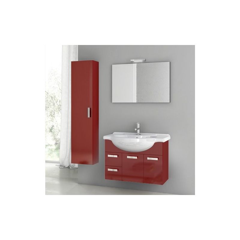 ACF by Nameeks PH05 Phinex 31-1\/2 Wall Mounted Vanity Set with Wood Cabinet, Ce Glossy Red Fixture Single