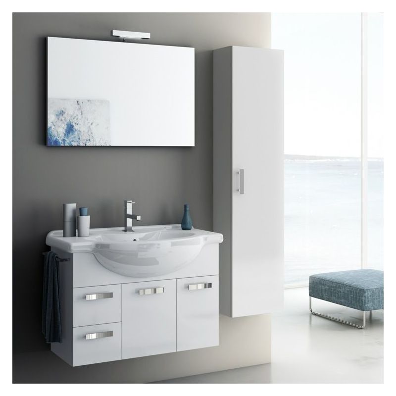 ACF by Nameeks PH05 Phinex 31-1\/2 Wall Mounted Vanity Set with Wood Cabinet, Ce Glossy White Fixture Single